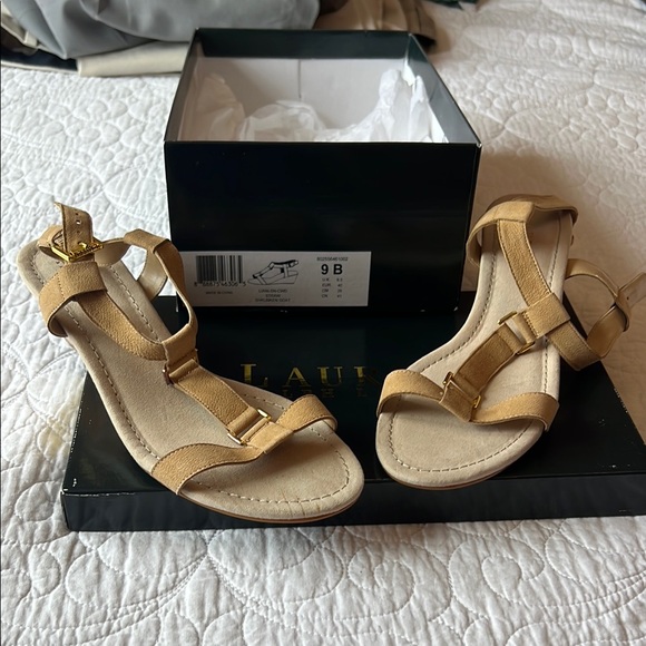 Lauren Ralph Lauren Tan Sandals with Strappy Design and Small Heel - Picture 1 of 7